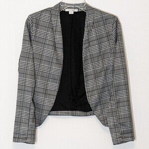 Women's "FAVLUX Fashion" Black Houndstooth Short Open Blazer Jacket; Size S